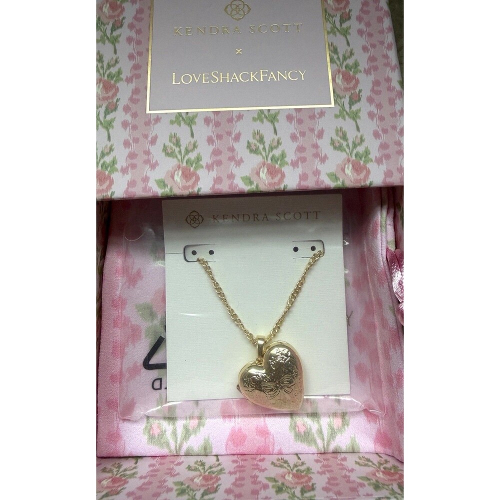 Kendra Scott X LoveShackFancy Heart Gold Locket Bow Coquette AUTHENTIC NWT BOX